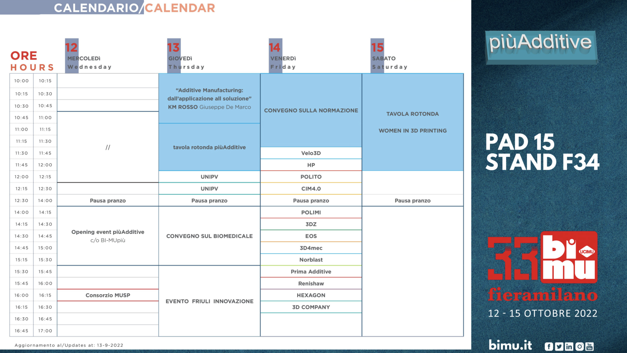 BIMU piùAdditive calendario eventi additive manufacturing