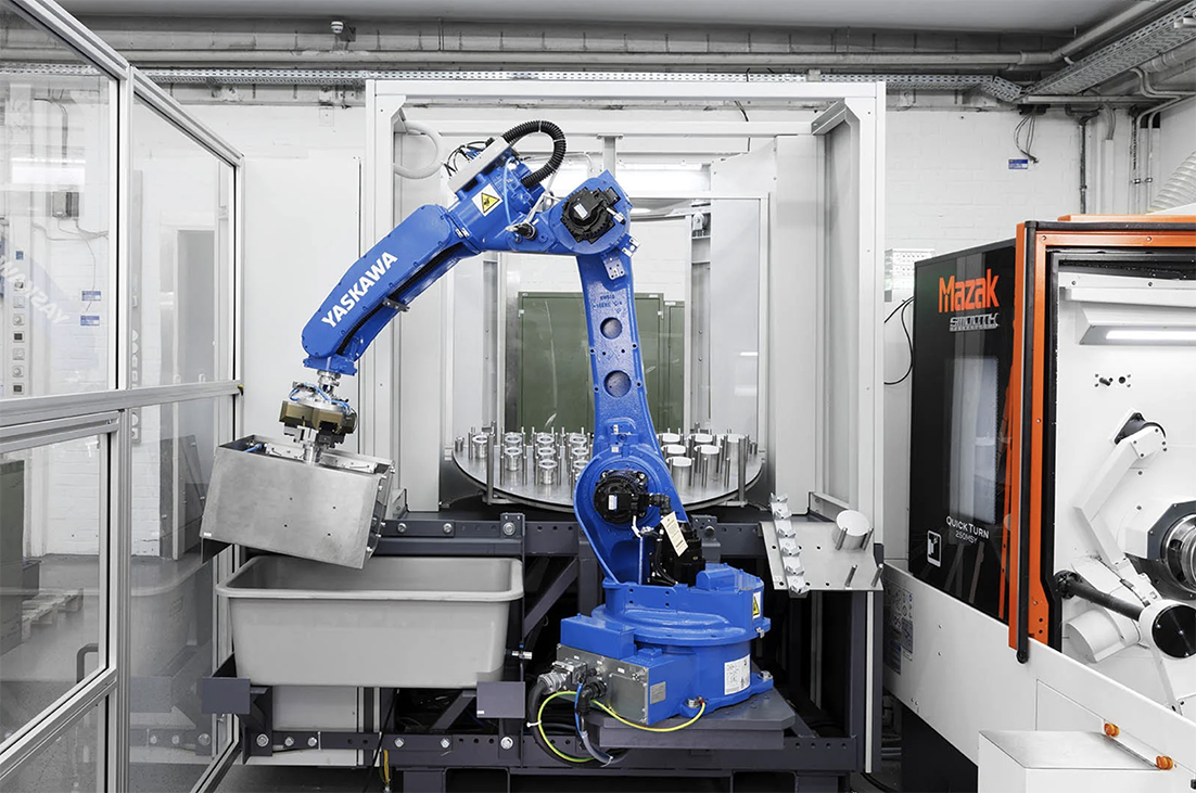 Yaskawa automazione robot cella carico scarico Rile tornitura macchine utensili Mazak Mahlo